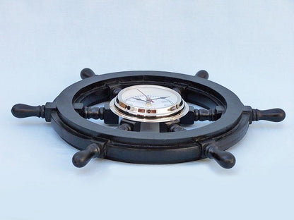 Deluxe Class Wood and Chrome Pirate Ship Wheel Clock 18""    Home Decor Supply | Online Retail | ShoreShopper.com